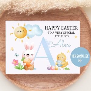 Biglietto di Pasqua personalizzato, Primo biglietto di Pasqua Figlio, Nipote, Coniglio, Coniglio, Cartoline di Pasqua, Nipote, Figlioccio, Cugino, Prima Pasqua, 1a Pasqua