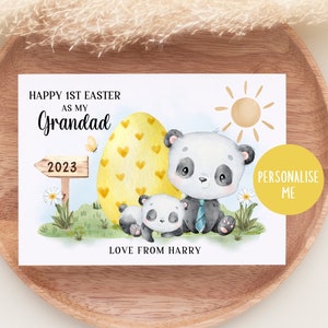 Première carte de Pâques de grand-père, 1ère carte de Pâques personnalisée pour grand-père, carte du nouveau petit-enfant, 1ère Pâques de bébé, panda, animaux de safari