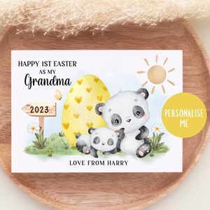 Première carte de Pâques de grand-mère, 1ère carte de Pâques personnalisée pour grand-mère, carte du nouveau petit-enfant, 1ère Pâques de bébé, panda, animaux de safari