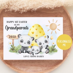 Première carte de Pâques personnalisée des grands-parents, Joyeuses 1ères Pâques en tant que grand-mère et grand-père, carte d'un petit-fils, petite-fille, panda, animaux de safari