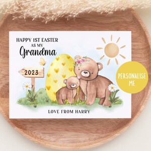 Primera tarjeta de Pascua de la abuela, 1ª tarjeta de Pascua personalizada para la abuela, tarjeta del nuevo nieto, 1ª Pascua del bebé, animales del bosque de mamá oso
