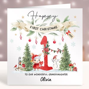 Personalised First Christmas Card, Baby&#39;s 1st Christmas Card, Card for Girls, Daughter, Granddaughter, Niece, Sister, Cousin, Friend 2025
