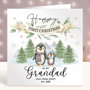 Biglietto di auguri di Natale per il nonno, biglietto di auguri di Natale personalizzato per il nonno, biglietto per il nuovo nipotino, primo Natale del bambino, simpatici pinguini