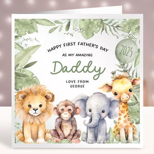 Tarjeta personalizada para el primer día del padre, regalo para el primer día del padre, primer día del padre como mi papá, tarjeta para el primer día del padre de un bebé, animales de safari 2025