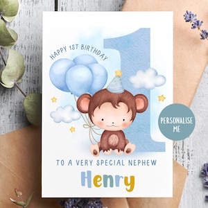 Tarjeta personalizada de 1.º 2.º 3.º cumpleaños, tarjeta de cumpleaños personalizada para niños, hermano, hijo, nieto, sobrino, bebés 1.ª tarjeta de cumpleaños