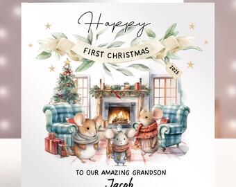 Personalised Christmas Card, Baby's 1st Christmas Card, Card for Boys, Son, Grandson, Nephew, Brother, Sister, Cousin, Friend, Little Mouses