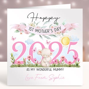 Biglietto personalizzato per la festa della mamma 2025, 1° regalo per la festa della mamma, mamma mamma, tata, nonna, matrigna, bisnonna, topo carino, qualsiasi relazione