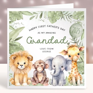 Cartão personalizado para o 1º Dia dos Pais, presente para o primeiro Dia dos Pais, primeiro Dia dos Pais como meu avô, primeiro Dia dos Pais do bebê, animais do Safari 2025