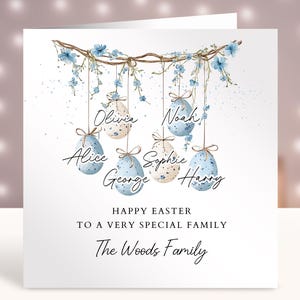 Tarjeta familiar de Pascua personalizada, tarjeta de Pascua para amigos, familia de tres, cuatro, cinco, seis, tarjetas familiares, nombres de familia personalizados