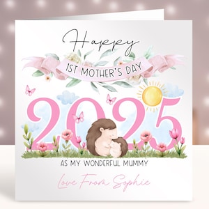 Gepersonaliseerde Moederdagkaart 2025, 1e Moederdagcadeau, mama mama, oppas, oma, stiefmoeder, overgrootmoeder, schattige egel, elke relatie