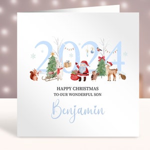 Biglietto di Natale personalizzato, Biglietto di buon Natale, Biglietto per ragazzi, Figlio, Nipote, Fratello, Sorella, Cugino, Amico, Animali del bosco