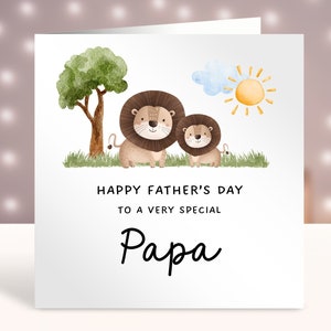 Tarjeta personalizada del Día del Padre para papá, Regalo del Día del Padre, Feliz Día del Padre como Mi Papá, Tarjeta del Día del Padre Bebé, Animales Safari, Pequeño León