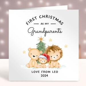 Biglietto di Natale personalizzato per il primo Natale dei nonni, buon primo Natale come nonna e nonno, biglietto di Natale Pops, leoni carini, animali safari