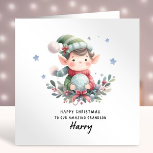 Tarjeta de Navidad personalizada, 1ª tarjeta de Navidad del bebé, Tarjeta para niños, Hijo, Nieto, Sobrino, Hermano, Hermana, Primo, Amigo, Pequeño Elfo