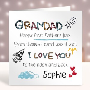 Tarjeta personalizada del 1er Día del Padre, primer regalo del Día del Padre, primer día del padre como mi abuelo, primer día del bebé, a la luna y de regreso