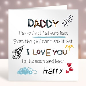 Tarjeta personalizada del 1er Día del Padre, primer regalo del Día del Padre, primer día del padre como mi papá, tarjeta del primer día del padre del bebé, a la luna y de regreso