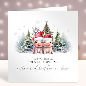 Personalisierte Weihnachtskarte für Schwester und Schwager, frohe Weihnachten für eine spezielle Schwester und einen besonderen Schwager, Bauernhoftiere, niedliche Schweine