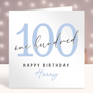 Gepersonaliseerde 100e verjaardagskaart voor hem, elke leeftijd, aangepaste kaart, gelukkige 100e verjaardagskaart, kaart voor broer, eenvoudig ontwerp, 100 jaar oud