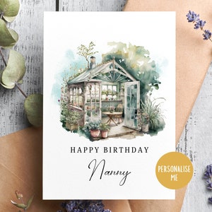 Carte d'anniversaire serre chaude personnalisée, carte de jardinage, dame folle des plantes, carte de voeux, carte d'amateur de plantes, carte d'anniversaire tante amie