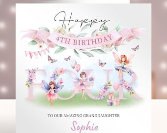 Personalised 4th Birthday Card, Baby's 4th Birthday Card, Card for Girls, Daughter, Granddaughter, Niece, Sister, Cousin, Friend