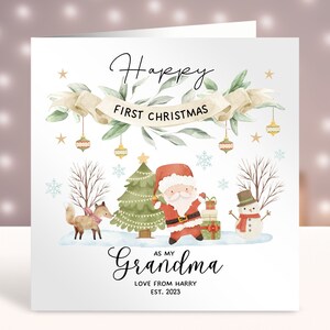 Primo biglietto di Natale della nonna, primo biglietto di Natale personalizzato per la nonna, biglietto del nuovo nipote, primo Natale del bambino, animali del bosco