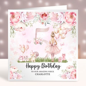 Personalisierte Ballerina Geburtstagskarte, jedes Alter, 5. Geburtstag Ballerina Karte, Ballett-Tänzerin Mädchen, Karte für kleine Mädchen 1.2.3.4.5