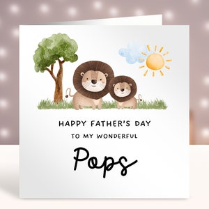 Carte Fête des Pères personnalisée pour Pops, Cadeau pour la fête des Pères, Cartes grand-père, Première fête des pères de bébé, Cartes grand-père, Animaux de safari, Lion
