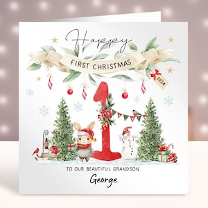 Primera tarjeta de Navidad personalizada, 1ª tarjeta de Navidad del bebé, tarjeta para niños, hijo, nieto, sobrino, hermano, hermana, primo, amigo