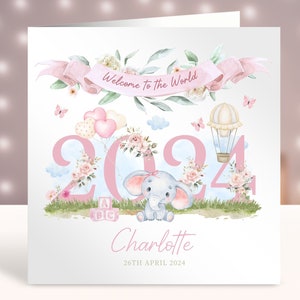 Tarjeta de nuevo bebé, tarjeta personalizada para recién nacidos para niñas, hijas, nietas, sobrinas, hermanas, primas, amigas, bienvenidas al mundo