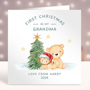 Primo biglietto di Natale della nonna, primo biglietto di Natale personalizzato per la nonna, biglietto del nuovo nipote, primo Natale del bambino, animali del bosco
