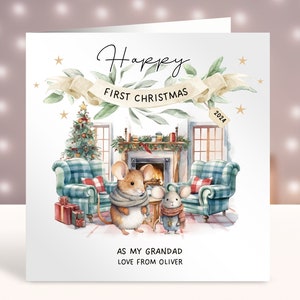 Première carte de Noël de grand-père, 1er carte de Noël personnalisée pour grand-père, carte du nouveau petit-enfant, 1er Noël de bébé, petite souris