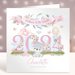 Tarjeta de nuevo bebé, tarjeta personalizada para recién nacidos para niñas, hijas, nietas, sobrinas, hermanas, primas, bienvenida al mundo, tarjeta para nuevos padres