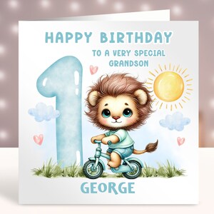 Recuerdo personalizado de la tarjeta de cumpleaños, hijo, nieto, hermano, tarjeta de cumpleaños de cualquier edad, 1a tarjeta para sobrino, tarjeta de felicitación, pequeño león lindo