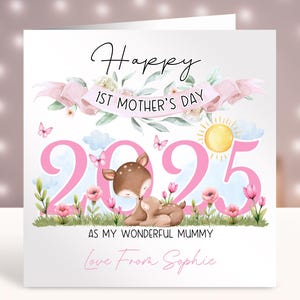 Gepersonaliseerde Moederdagkaart 2025, 1e Moederdagcadeau, mama mama, oppas, oma, stiefmoeder, overgrootmoeder, schattig hert, elke relatie