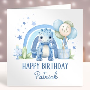 Carte d'anniversaire personnalisée, tout âge, carte d'anniversaire bébé dinosaure, carte personnalisée pour enfant d'un an, carte pour bébé garçon 1er 2e 3e 4e 5e