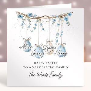 Personalisierte Osterfamilienkarte, Osterkarte für Freunde, Familie mit drei, vier, fünf, sechs, Familienkarten, personalisierte Familiennamen