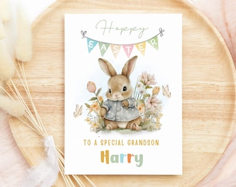 Personalised Easter Card, First Easter Card Son, Grandson, Rabbit, Bunny, Easter Cards, Nephew, Godson, Cousin, First Easter, 1st Easter