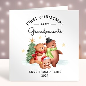 Cartão de Natal personalizado para os avós, primeiro feliz Natal como vovó e vovô, cartão de Natal pop, papai, ursos fofos