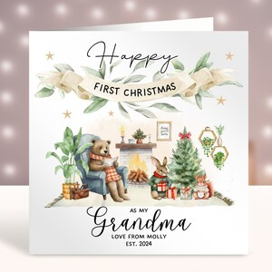 Primeiro cartão de Natal da vovó, primeiro cartão de Natal personalizado para a vovó, cartão do novo neto, primeiro Natal do bebê, animais da floresta