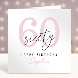 Gepersonaliseerde 60e verjaardagskaart voor haar, elke leeftijd, aangepaste kaart, gelukkige 60e verjaardagskaart, kaart voor zus, eenvoudig ontwerp, 60 jaar oud