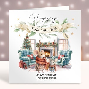Première carte de Noël de grand-mère, 1er carte de Noël personnalisée pour grand-mère, carte d'un nouveau petit-enfant, 1er Noël de bébé, petite souris