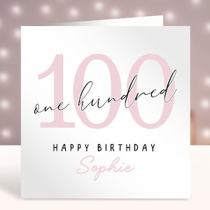 Gepersonaliseerde 100e verjaardagskaart voor haar, elke leeftijd, aangepaste kaart, gelukkige 100e verjaardagskaart, kaart voor zus, eenvoudig ontwerp, 100 jaar oud