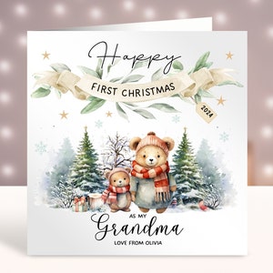 Primeiro cartão de Natal da vovó, primeiro cartão de Natal personalizado para a vovó, cartão do novo neto, primeiro Natal do bebê, animais da floresta