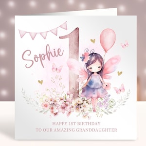 Carte d'anniversaire fée personnalisée, tout âge, carte personnalisée pour enfant d'un an, petite princesse, carte pour petite fille, 1er 2e 3e 4e 5e