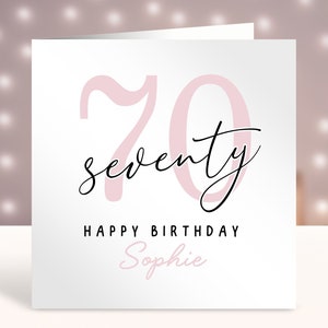 Gepersonaliseerde 70e verjaardagskaart voor haar, elke leeftijd, aangepaste kaart, gelukkige 70e verjaardagskaart, kaart voor zus, eenvoudig ontwerp, 70 jaar oud