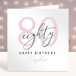 Tarjeta de cumpleaños número 80 personalizada para ella, cualquier edad, tarjeta personalizada, tarjeta de feliz cumpleaños número 80, tarjeta para hermana, diseño simple, 80 años
