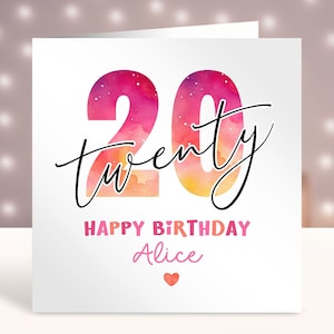 Carte d'anniversaire personnalisée pour elle, tout âge, carte personnalisée, carte de joyeux 20 ans, carte pour soeur, conception simple, 20 ans
