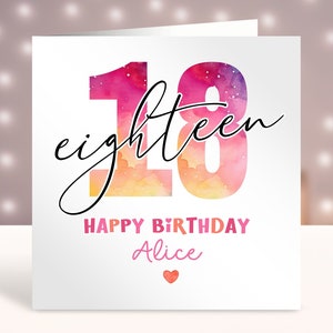 Personalisierte 18. Geburtstagskarte für sie, jedes Alter, individuelle Karte, alles Gute zum 18. Geburtstagskarte, Karte für Schwester, einfaches Design, 18 Jahre alt
