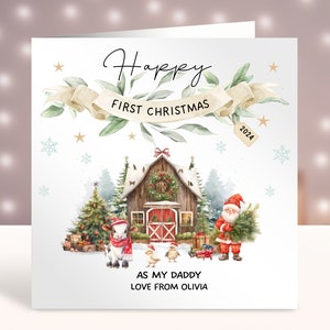 Primo Natale come mio papà, Biglietto di Natale personalizzato, Biglietto per i genitori, Neonato a papà, Primo Natale del bambino, Animali da fattoria