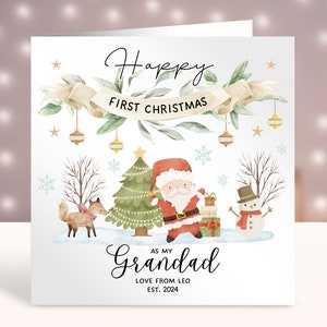 Primo biglietto di Natale del nonno, primo biglietto di Natale personalizzato per il nonno, biglietto del nuovo nipote, primo Natale del bambino, animali del bosco